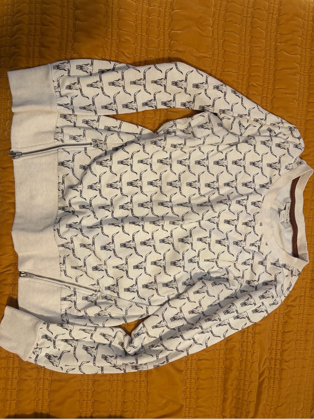Ariat White Crewneck Sweater with Navy Horse Print